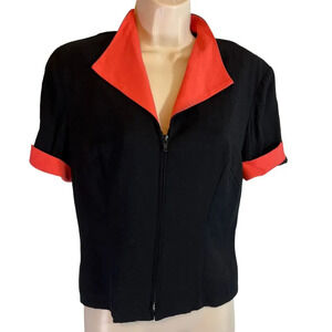 Scarlett VTG Two Tone Full Zip Blouse‎ Shoulder Pads Size MD